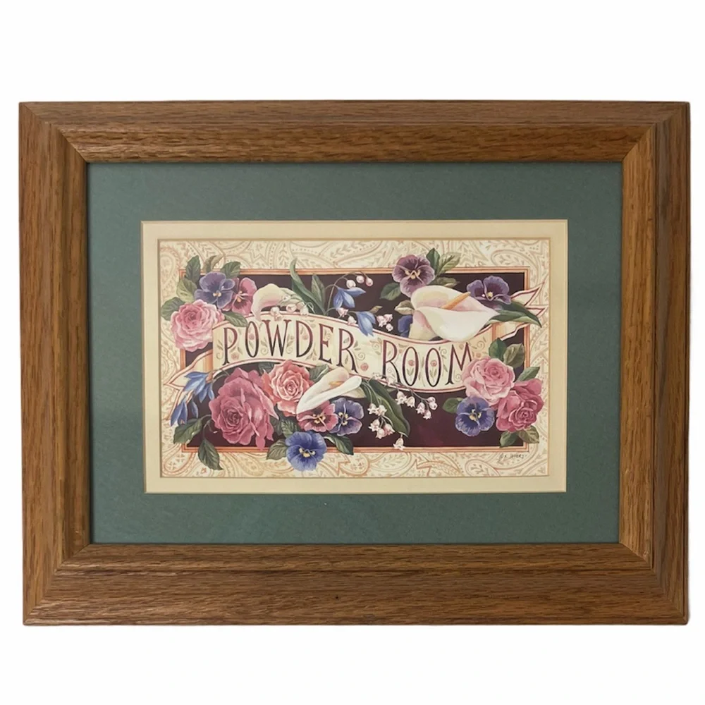 Vintage Picture Powder Room Hand Crafted Floral Cottage Core Shabby Chic Flowers